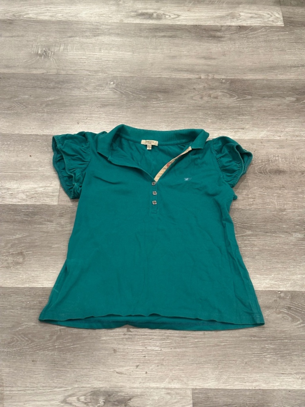 Burberry Blue Cotton Knit Polo Shirt Puff Short Sleeve Burberry Collar Womens L